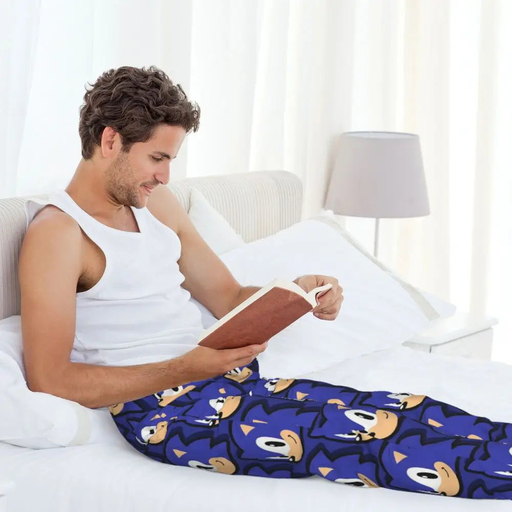 Custom Print Men's Soniced Pajama Pants Hedgehog Game Sleepwear Sleep Lounge Bottoms with Pockets
