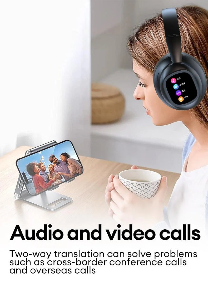 Auriculares inalámbricos Bluetooth con pantalla táctil LCD AI – Headset gaming con cancelación de ruido ANC, graves profundos y micrófono HD