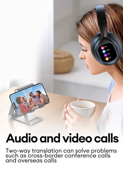 Auriculares inalámbricos Bluetooth con pantalla táctil LCD AI – Headset gaming con cancelación de ruido ANC, graves profundos y micrófono HD