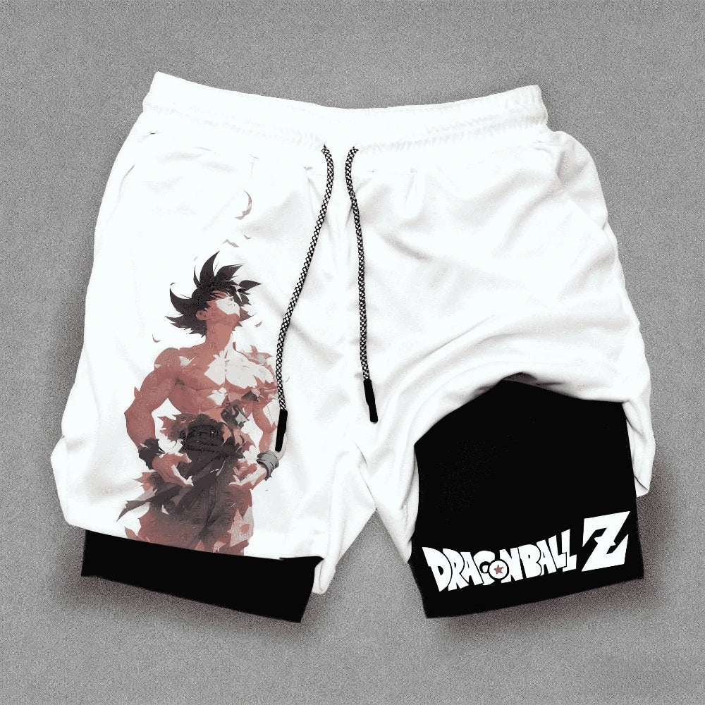 2026 Summer Dragon Ball  Goku Wolf Samurai 2-in-1 Gym Shorts 100% Cotton Oversized Fitness Retro Streetwear Unisex  Adults Kids