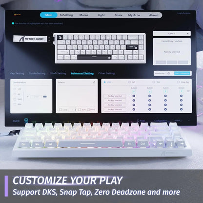 ATTACK SHARK X68 HE Teclado gaming mecânico Rapid Trigger 60% com fios, atuação ajustável, interruptores magnéticos Hall Effect, 8KH