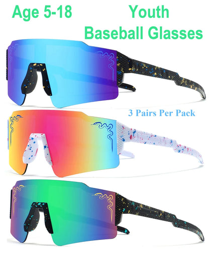 3 páry slunečních brýlí pro mládež ve věku 5–18 let, chlapecké a dívčí brýle na baseball, outdoorové sportovní brýle, cyklistické brýle, dětské brýle na softball