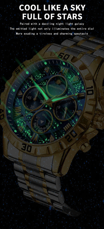 2026 Herrenuhr – leichter Luxus, Business-Stahlarmband, Mondphase, Sternennacht-Design, wasserdicht, modische Quarzuhr für Herren, Geschenk