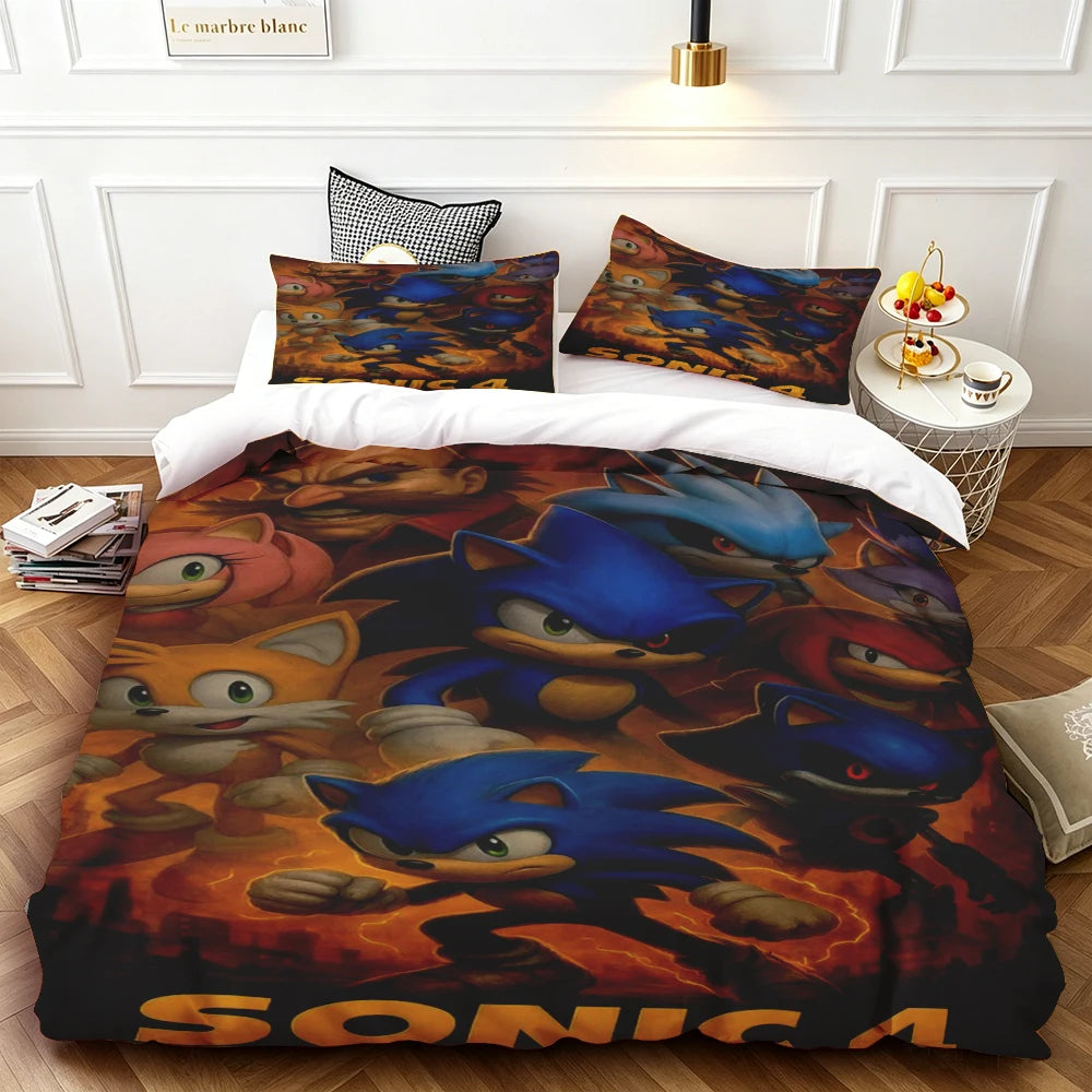 Popular Sonic Cartoon Role Characters Print Bedding Set Duvet Cover Comforter Bed Youth Kids Girl Boys Luxury Birthday Gift soft