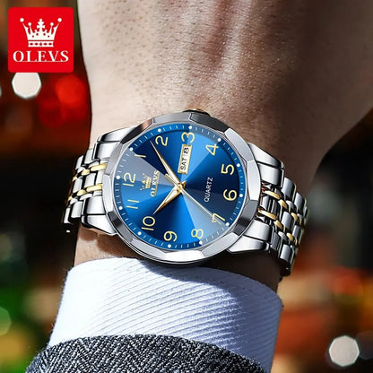 OLEVS 9970 herenhorloge – Elegant model met digitale wijzerplaat, datum- en dagweergave, waterdicht, lichtgevend, quartz – Origineel luxehorloge