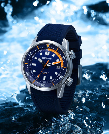Relógio de mergulho BERNY para homem, automático mecânico, 200M impermeável, superluminoso, 42mm, safira, para natação e mergulho