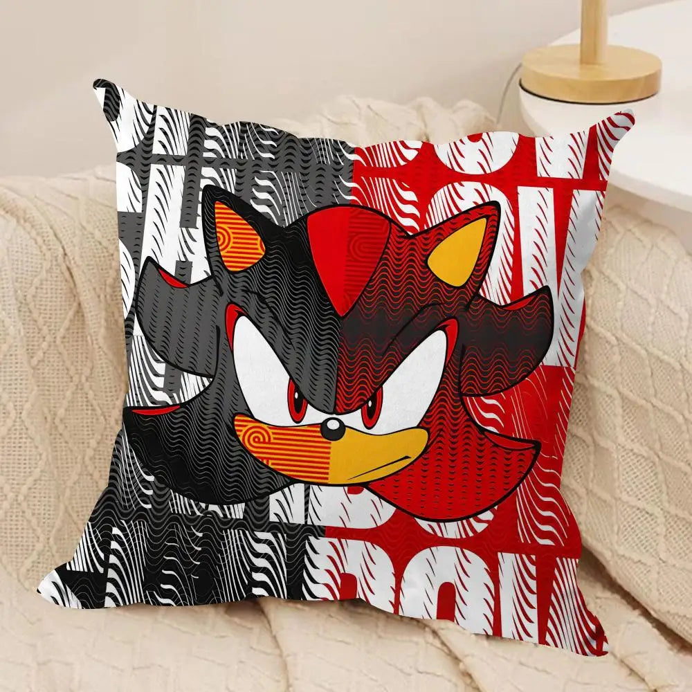 S-Sonic Anime Cool Cushion Cover Silky Short Plush Invisible Zipper Dustproof Sofa Pillow Case For Home Decor