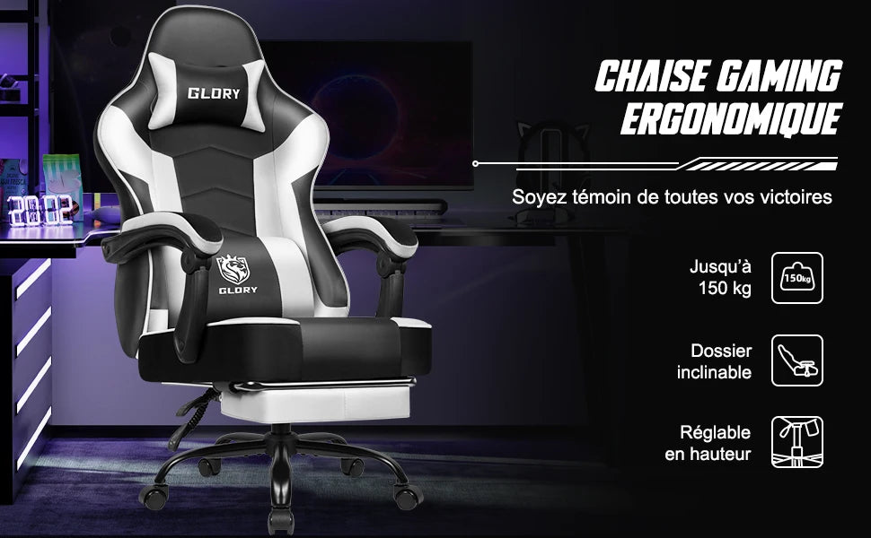 Daccormax 170° Gaming Chair Ergonomic PC Gaming Chair with Adjustable Footrest and Lumbar Support High-Back Breathable Design