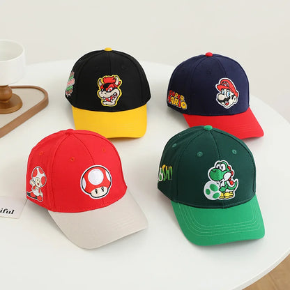 Yoshi Bowser Luigi Super Mushroomi Duckbill Cap Baseball Cap Cartoon Patterned Mesh Cap Summer-appropriate hats for kids Trendy