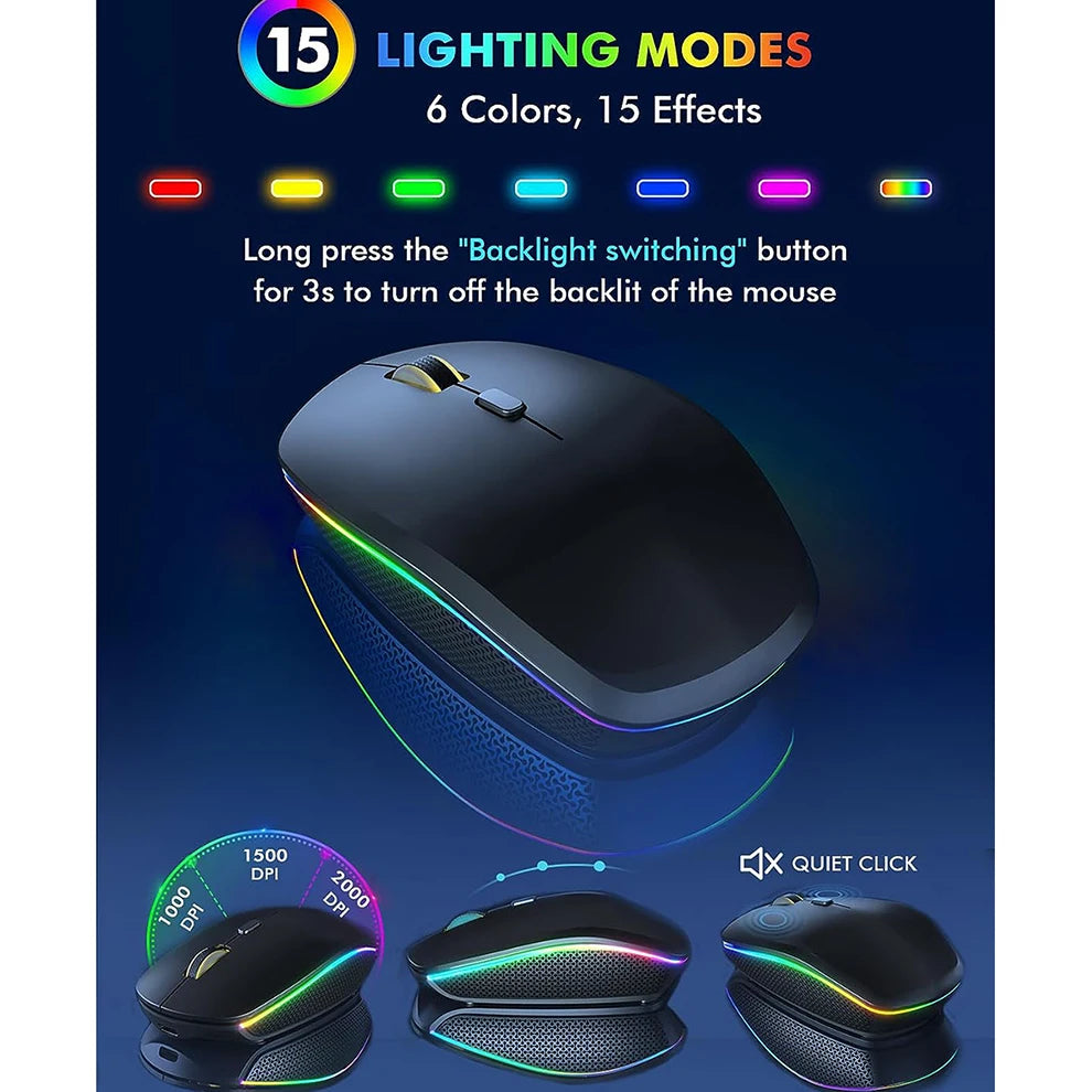 Kabellose Tastatur-Maus-Kombination mit RGB-Hintergrundbeleuchtung, wiederaufladbaren beleuchteten Tasten, Full-Size-Format, ergonomischem Design, Schlafmodus, 2.4GHz
