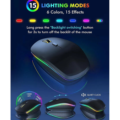 Kabellose Tastatur-Maus-Kombination mit RGB-Hintergrundbeleuchtung, wiederaufladbaren beleuchteten Tasten, Full-Size-Format, ergonomischem Design, Schlafmodus, 2.4GHz