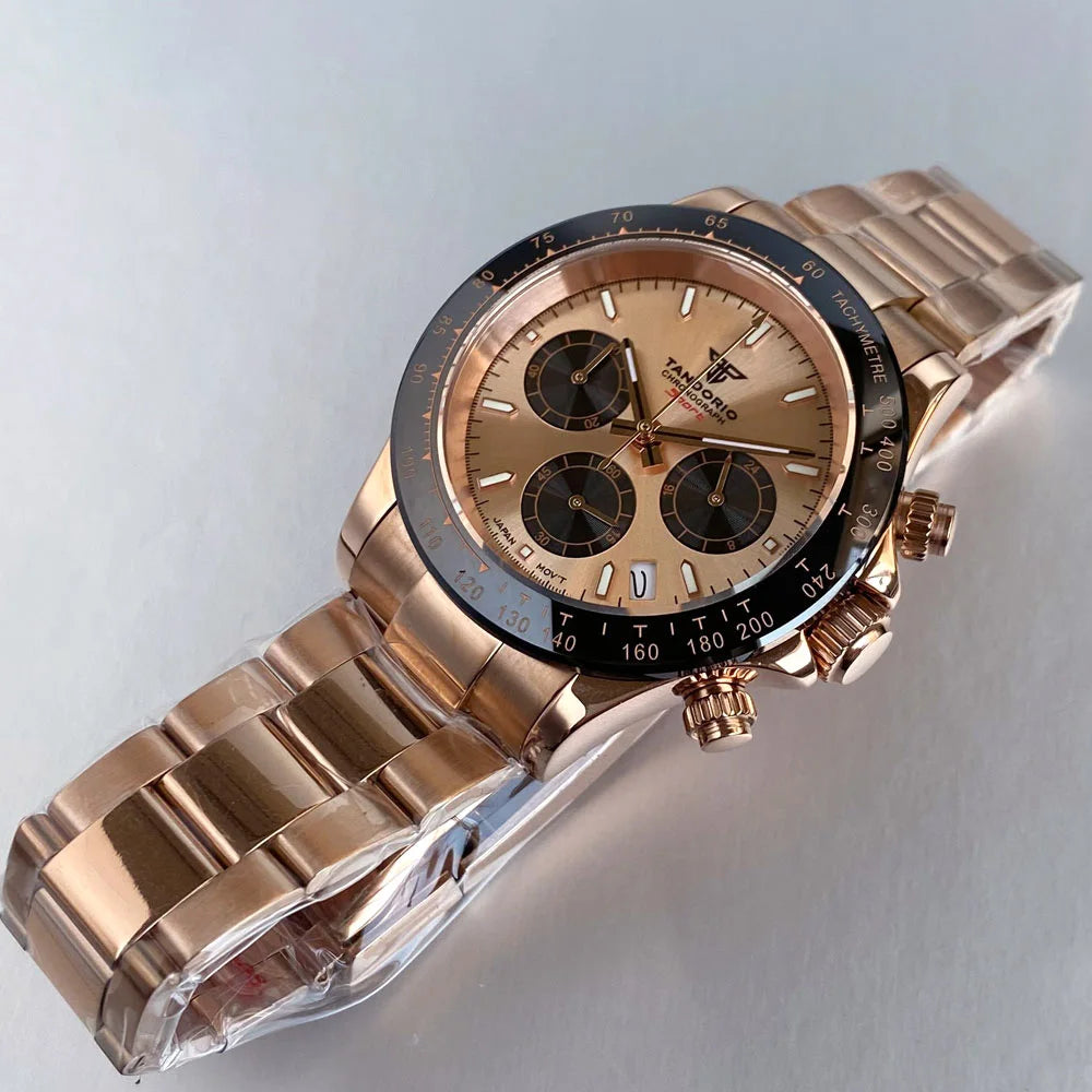 Reloj de lujo para hombre VK63 con movimiento de cuarzo, cronógrafo de negocios, 39mm, acero/oro rosa, fecha, esfera luminosa y cronógrafo completo