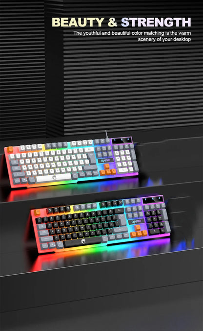 Einzelne Tastatur und Tastatur-Maus-Set RAIKU T26, dreifarbige Leuchttastatur, kabelgebundene mechanische Touch-Gaming-Maus-Tastatur-Kombination