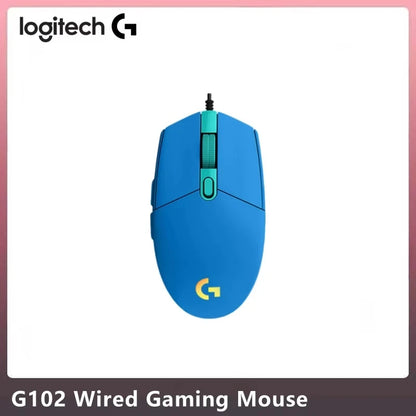 Logitech G102 G203 laidinė žaidimų pelė, 2.1 metro ilgio laidas, 8000 DPI, RGB efektai, skirta PC, nešiojamajam kompiuteriui, biurui ir gamer’iams, lanksti