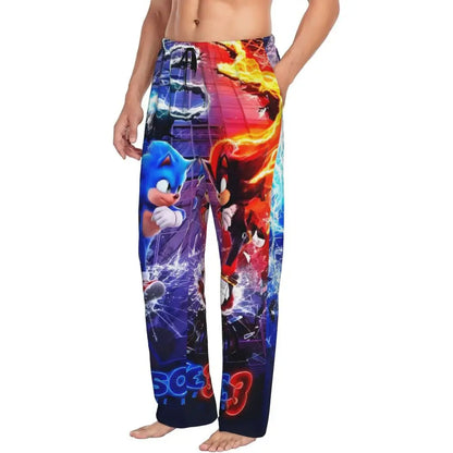 Custom Print Men's Soniced Pajama Pants Hedgehog Game Sleepwear Sleep Lounge Bottoms with Pockets