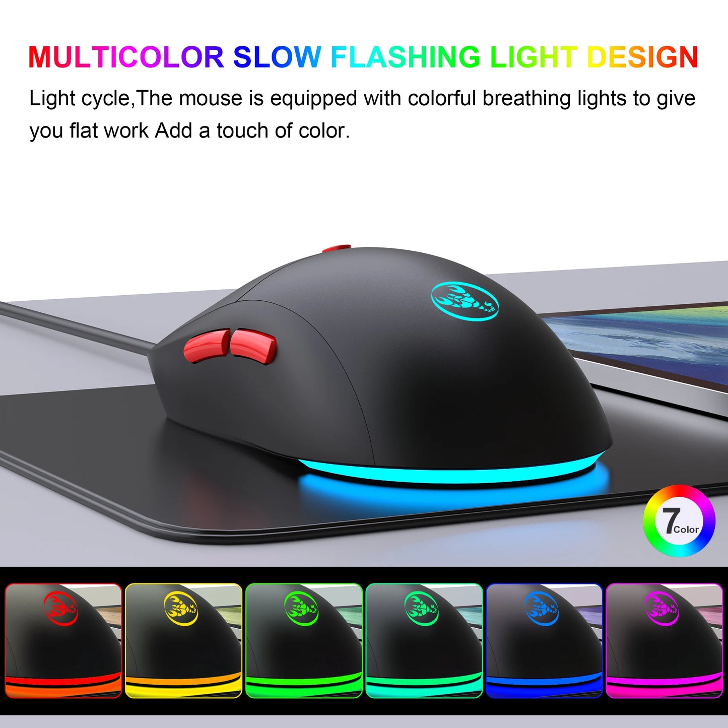 2.4G Wireless Rechargeable Mouse 650mAh Adjustable 3600DPI 7 Colors RGB Lighting Ergonomic Silent for Office Laptop PC Gaming