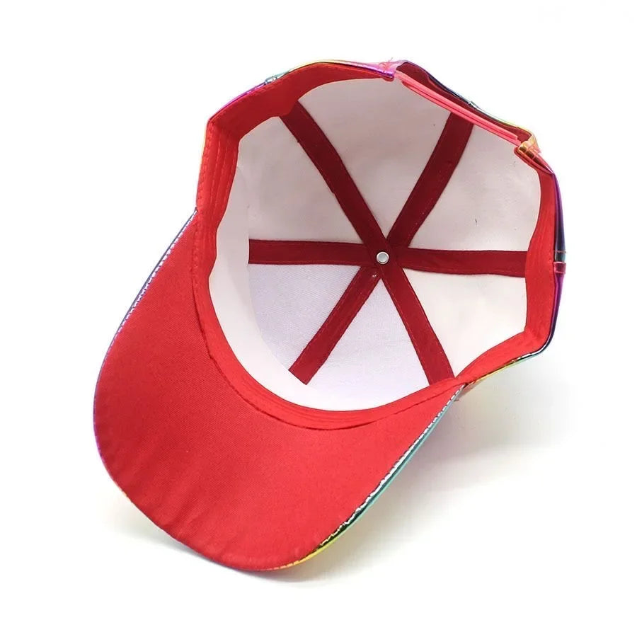 Casquette de baseball unisexe en cuir PU style « laser », look streetwear et hip-hop, pour hommes et femmes, couleurs éclatantes, casquette Y2K