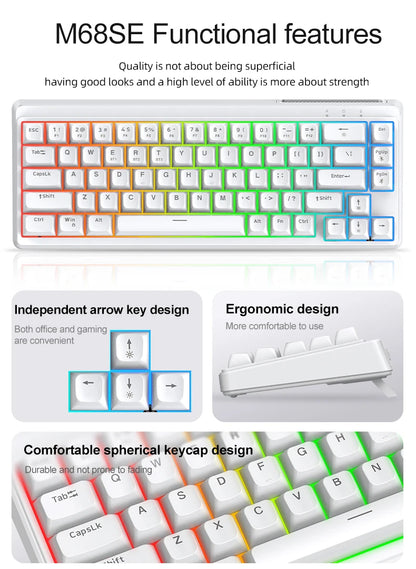 FREEWOLF M68SE Tastatur mit mechanischem Tippgefühl, 68 Tasten, Mini, kabelgebunden, kompakt und leise, für Laptops, Gaming und Bürogebrauch