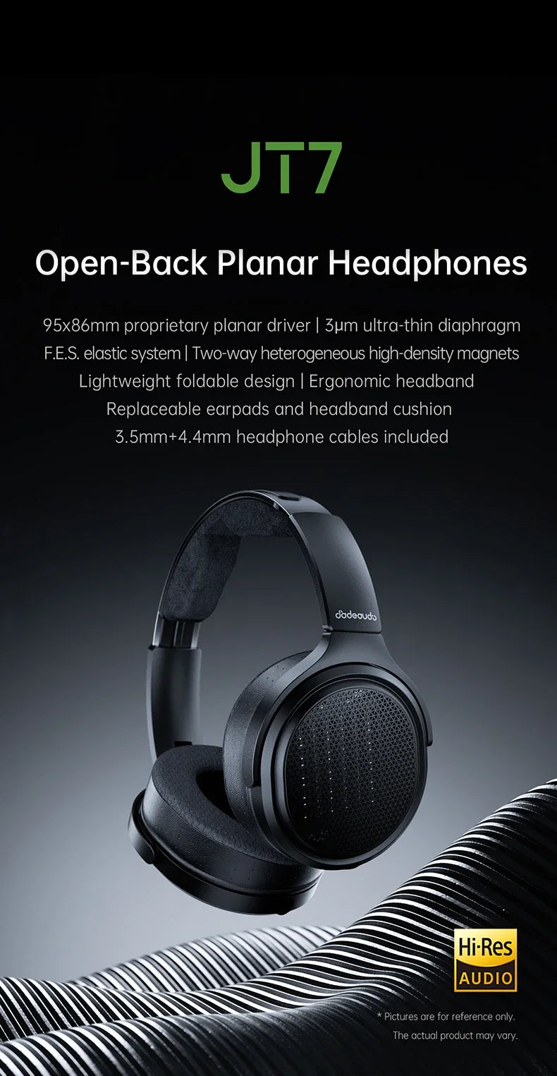 Cuffie audiophile planari magnetiche FiiO JT7 – Headset HiFi cablato over-ear con driver 95x86mm, archetto regolabile, cavo 4.4mm/3.5mm