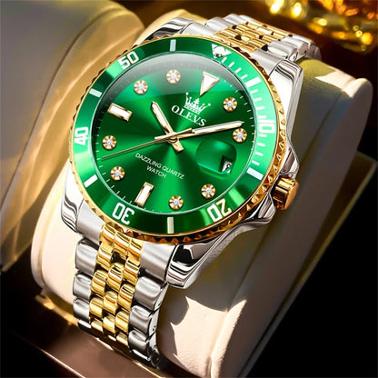 OLEVS herenhorloge – Luxe horloge, professionele stijl, waterdicht, met datumweergave, lichtgevende wijzers, roestvrijstalen kast en blauwe wijzerplaat – Kwartshorloge