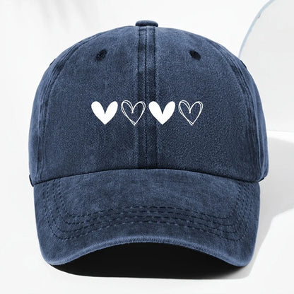 Unisex retro baseball cap with heart-shaped pattern for outdoor sun protection, suitable for truck drivers all year round.
