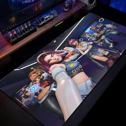 Tapete de Rato Gaming Grande Overwatch para PC, Tapete de Secretária Kawaii Rosa Fofo para Teclado e Portátil, Acessório Gaming HD