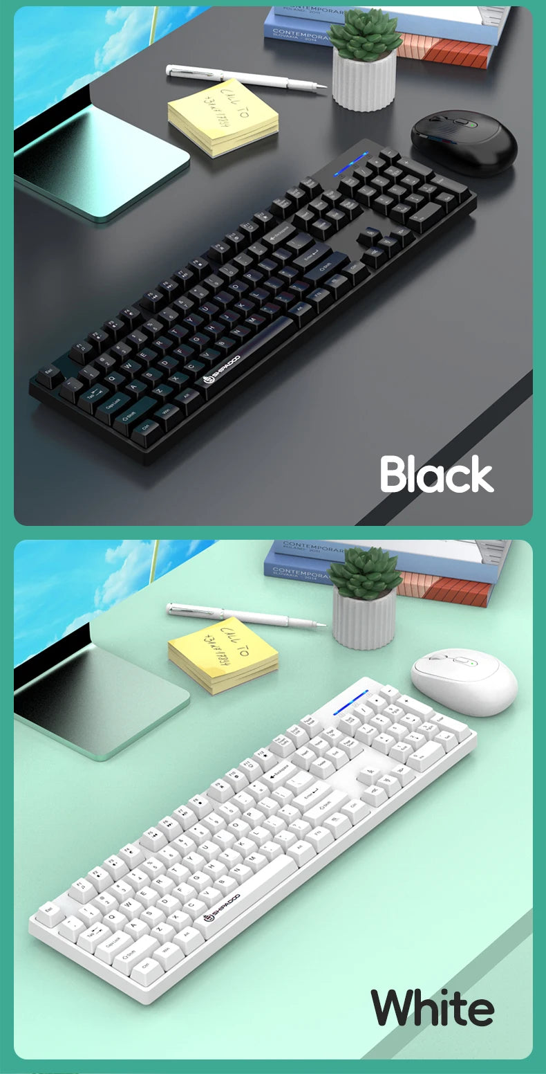 NexusClick kabelloses Gaming- und Office-Tastatur-Maus-Set, intelligente Energiesparfunktion, Full Size, 104 Tasten, 1600DPI einstellbar, USB für Laptop und PC