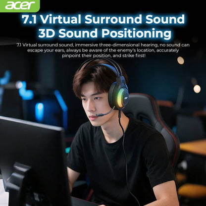 Auricolari gaming cablati RGB con microfono – Cuffie gaming con suono surround a bassa latenza, illuminazione RGB d’effetto, isolamento acustico e vestibilità confortevole