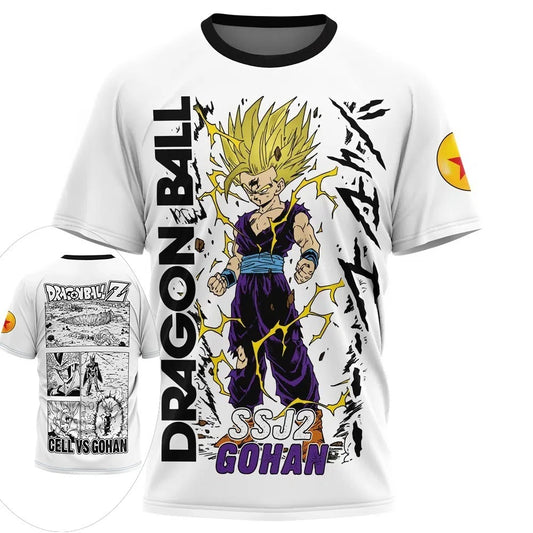 2026 New Dragon Ball Gohan T-Shirt Retro SSJ2 3D Print Polyester Oversized Sports Tee Casual Loose Streetwear for Men Women Kids