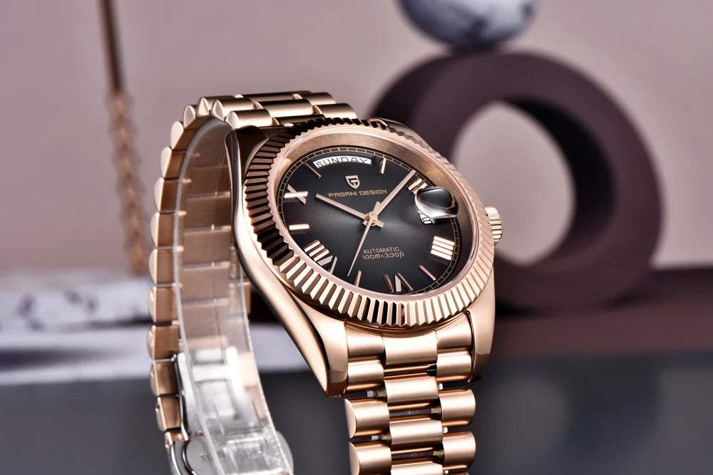 PAGANI DESIGN New DD36 Rose Gold Luxury Automatic Mechanical Watch For Men ST16 100M Waterproof AR Sapphire Glass Wristwatch Men