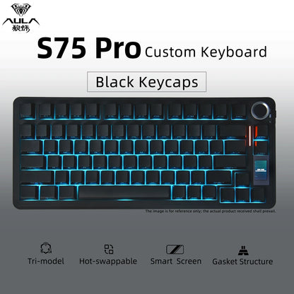 Tastiera meccanica AULA S75 PRO 75% layout personalizzato, retroilluminazione RGB, wireless Bluetooth, tastiera da gaming con schermo e manopola