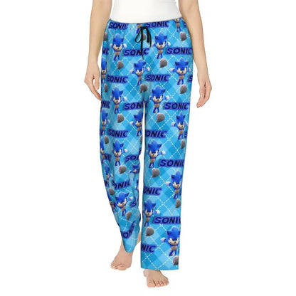 Custom Women Soniced Pajama Pants Printed Hedgehog Game Sleep Sleepwear Bottoms with Pockets
