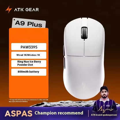 ATK A9 bezdrôtová herná myš s technológiou NearLink, ergonomická PAW3395, trojrežimová Bluetooth myš s nízkou latenciou pre e-šport a PC