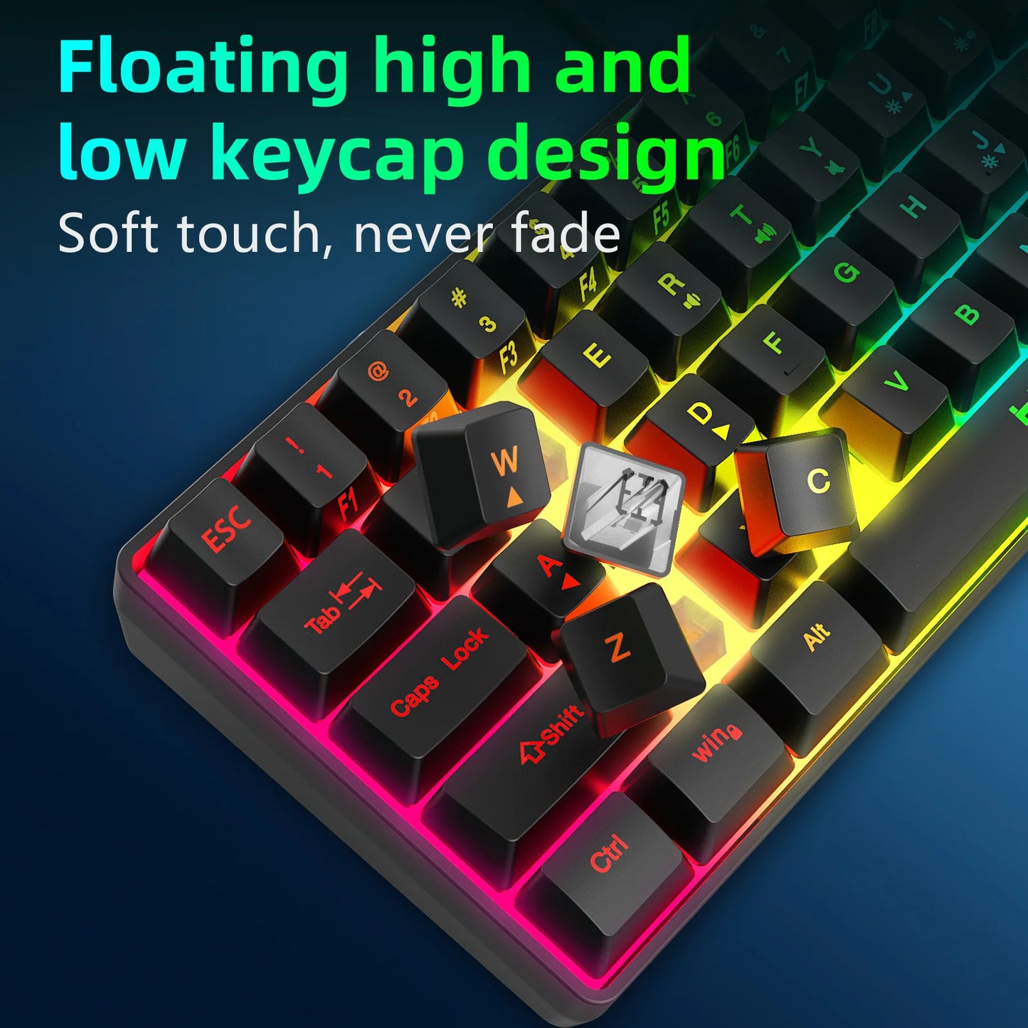 Russian Keyboard English RGB Lighting 61 Keys 60% Layout Gaming Keyboard ISO USB Wired Full Key No Impact K401 For Game Office