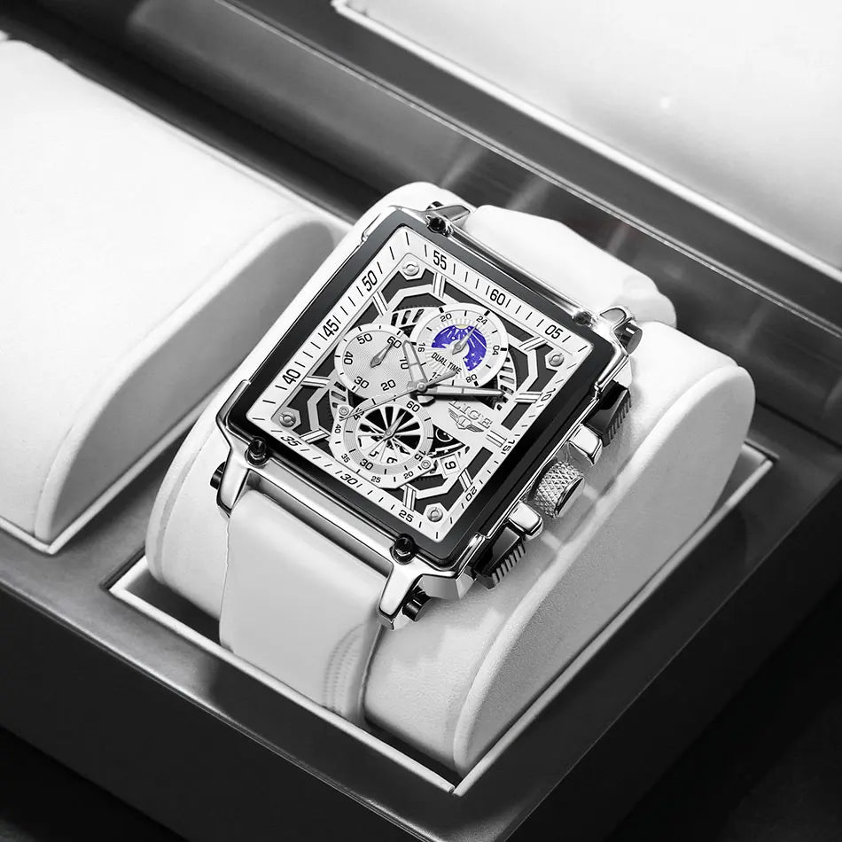New LIGE Mens Watches Top Brand Luxury Hollow Square Sport Watch For Men Fashion Silicone Strap Waterproof Quartz WristWatch+Box