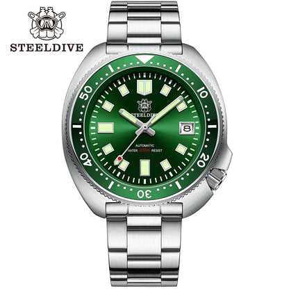 SD1970 Steeldive Brand Sunray Dial Milled Clasp Bracelet 44mm Case 200M Waterproof NH35 Turtle Men Dive Watch with Ceramic Bezel