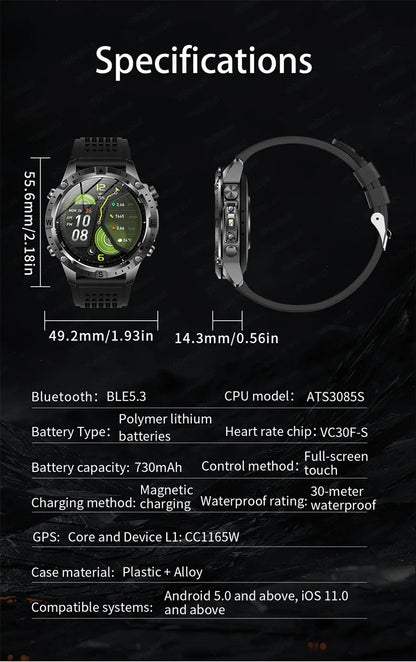 Smart Watch Men GPS Track High End watch Swim Waterproof Watches six axis sensor Sports 2GB Memory GPS Map Compass Smartwatch