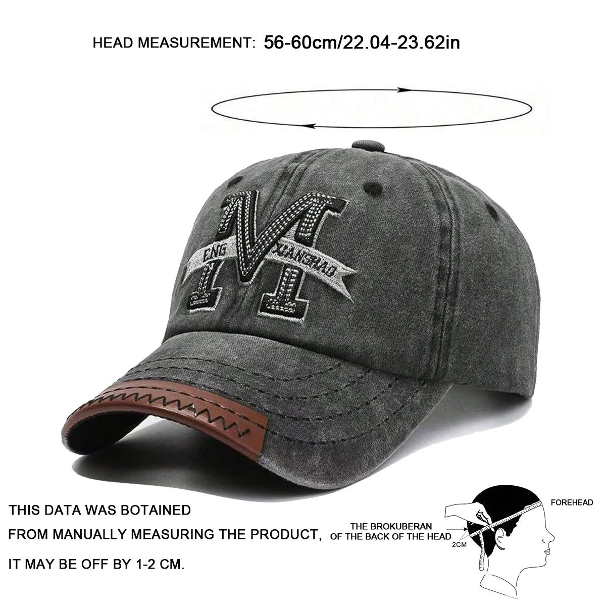 Unisex M Letter Embroidery Wash Baseball Caps Outdoor Adjustable Spring and Autumn Casual Sunscreen Hat