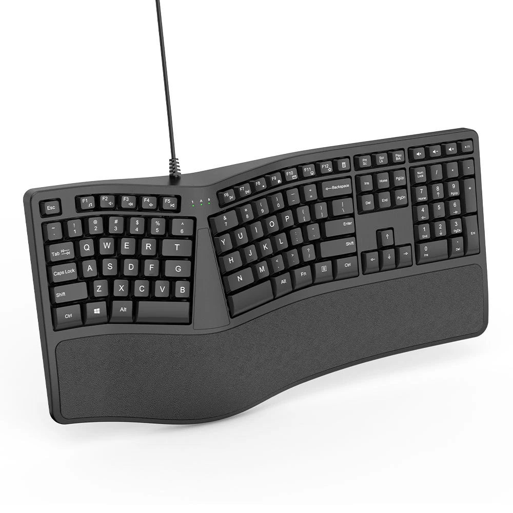 K9 ergonomische geteilte USB-Kabeltastatur mit Handballenauflage, 110 Tasten, Gaming-Tastatur für Business-Büros