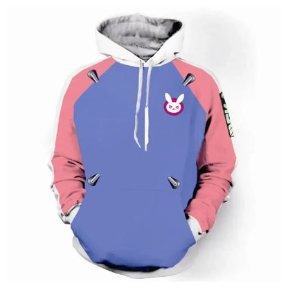 Anime gaming hoodie majica s kapuljačom, 3D print Overwatches DVA DJ, cosplay kostim za žene, muškarce i parove, jakna s kapuljačom, gornji odjevni predmet