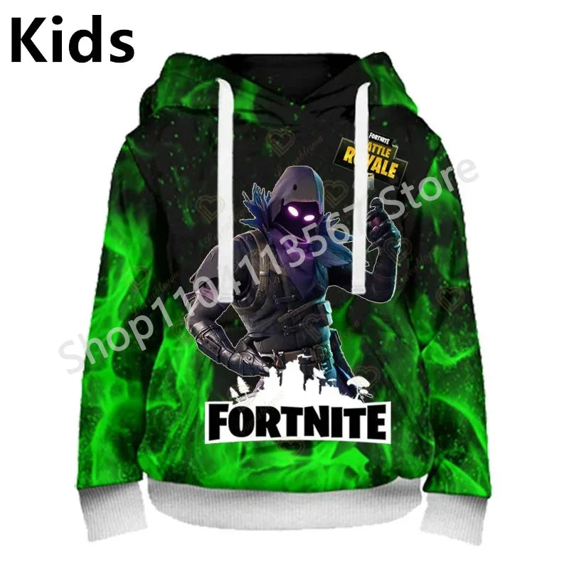 Llama Battle Royale F-Fortnited Kapuzenpullover mit 3D-Print für Herren, Damen und Kinder, Sweatshirt für Jungen, Mädchen und Kids, Streetwear-Pullover, grüne Oberteile
