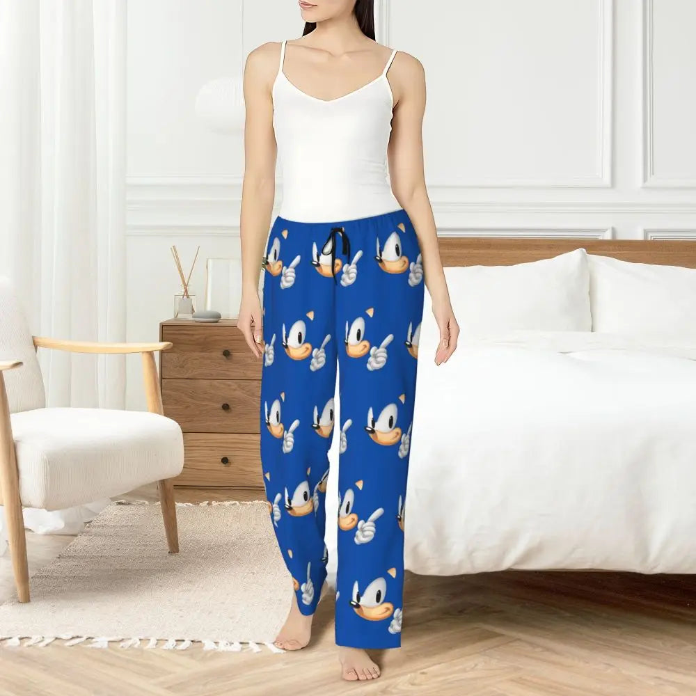 Custom Printed Womens Soniced Pajama Pants Hedgehog Game Sleepwear Sleep Lounge Bottoms with Pockets