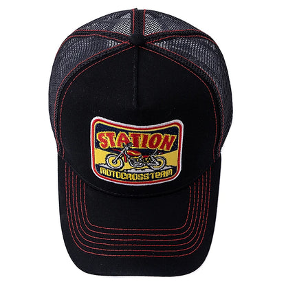 Casquette de camionneur unisexe en maille, motif moto classique, casquette de baseball d'été respirante, casquette streetwear pour hommes et femmes