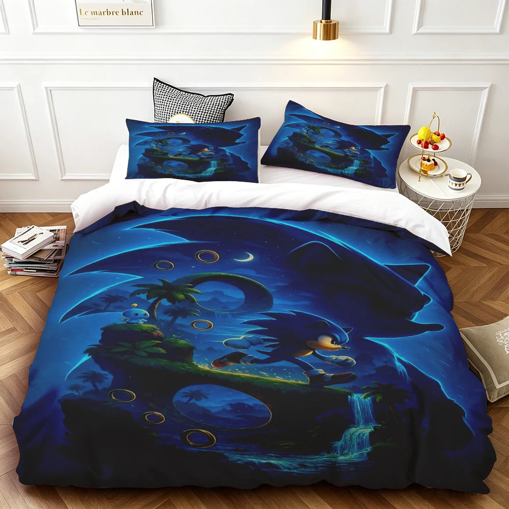 Sonic Duvet Cover for Kids Cool Bedding Set, Duvet Cover for Bedroom Decor Soft and ComfortableTwin, Double, Queen, and King