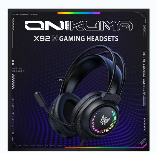 Casque de jeu filaire ONIKUMA X92 RGB avec haut-parleurs de 50 mm, écouteurs circumauraux, microphone omnidirectionnel, USB 3,5 mm, pour PC, PS4, PS5, Xbox, Gamer