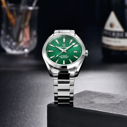 Luxusuhr für Herren von PAGANI DESIGN – Mechanisches Automatikmodell (Kaliber 8215), aus Edelstahl, wasserdicht, mit Datumsanzeige und leuchtenden Zeigern
