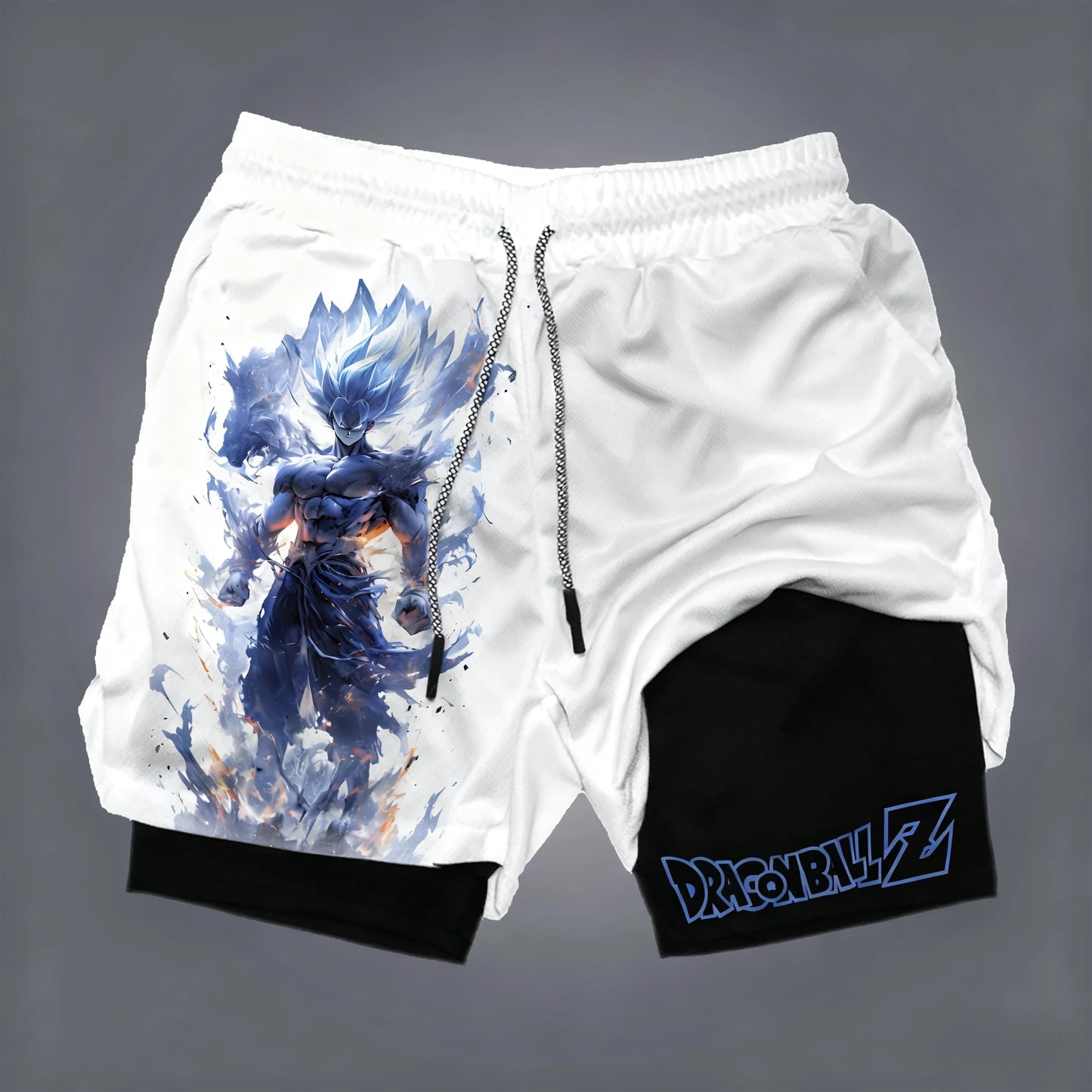 Dragon Ball Wukong Printed Double Layer Shorts for Men, Elastic Drawstring, Spring/Summer Breathable Sports and Fitness Shorts
