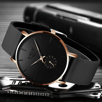 LIGE Herrenuhr – Sportlicher und trendiger Stil, Luxusmarke, wasserdicht, schlichtes und ultradünnes Design, Quarzuhr für Herren