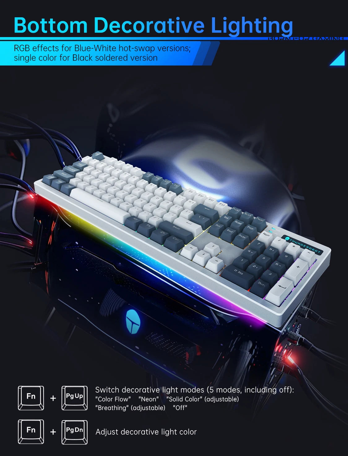 Thunderobot K104S Mechanical Keyboard Full-Size 104 Keys Wired Office Gaming Keyboard ABS Shine-through Keycaps For PC Laptop