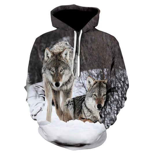 New Fashion Animal 3D Printed Hoodie Men and Women Personalized Design Sweatshirt Snow Double Wolf Harajuku Oversized Hoodie